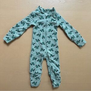 Hanna Andersson Mini Turtle Print Zipper Sleepers - Green - Newborn